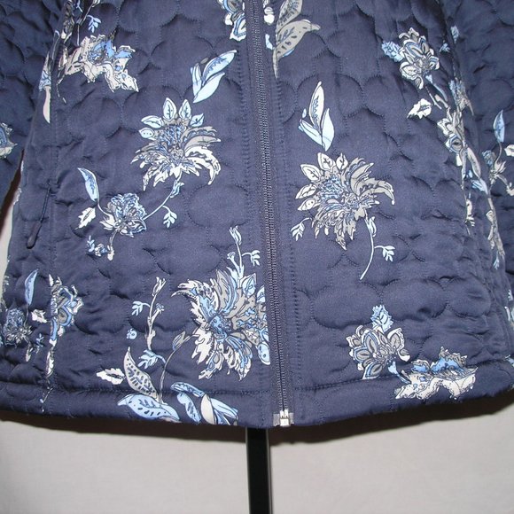 Coldwater Creek Quilted Blue White Floral Jacket Coat XL Women's Full Zip - Picture 9 of 10